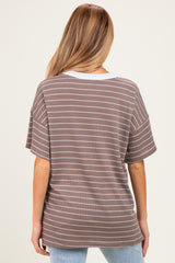 Taupe Striped Short Sleeve V-Neck Maternity Top