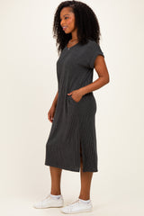 Charcoal Short Sleeve Ribbed Maxi Dress