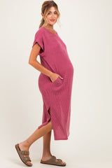 Mauve Short Sleeve Ribbed Maternity Maxi Dress