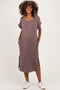 Brown Short Sleeve Ribbed Maternity Maxi Dress
