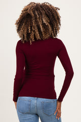 Burgundy Ribbed Scoop Neck Long Sleeve Maternity Top