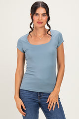 Slate Square Neck Cap Sleeve Maternity Top
