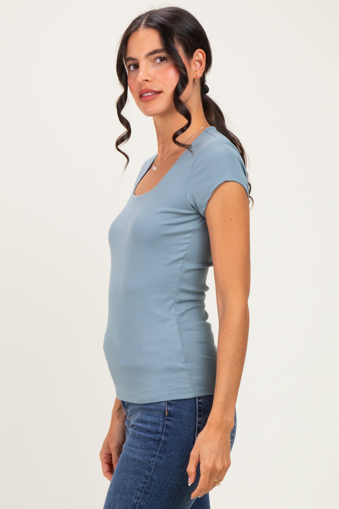 Slate Square Neck Cap Sleeve Top