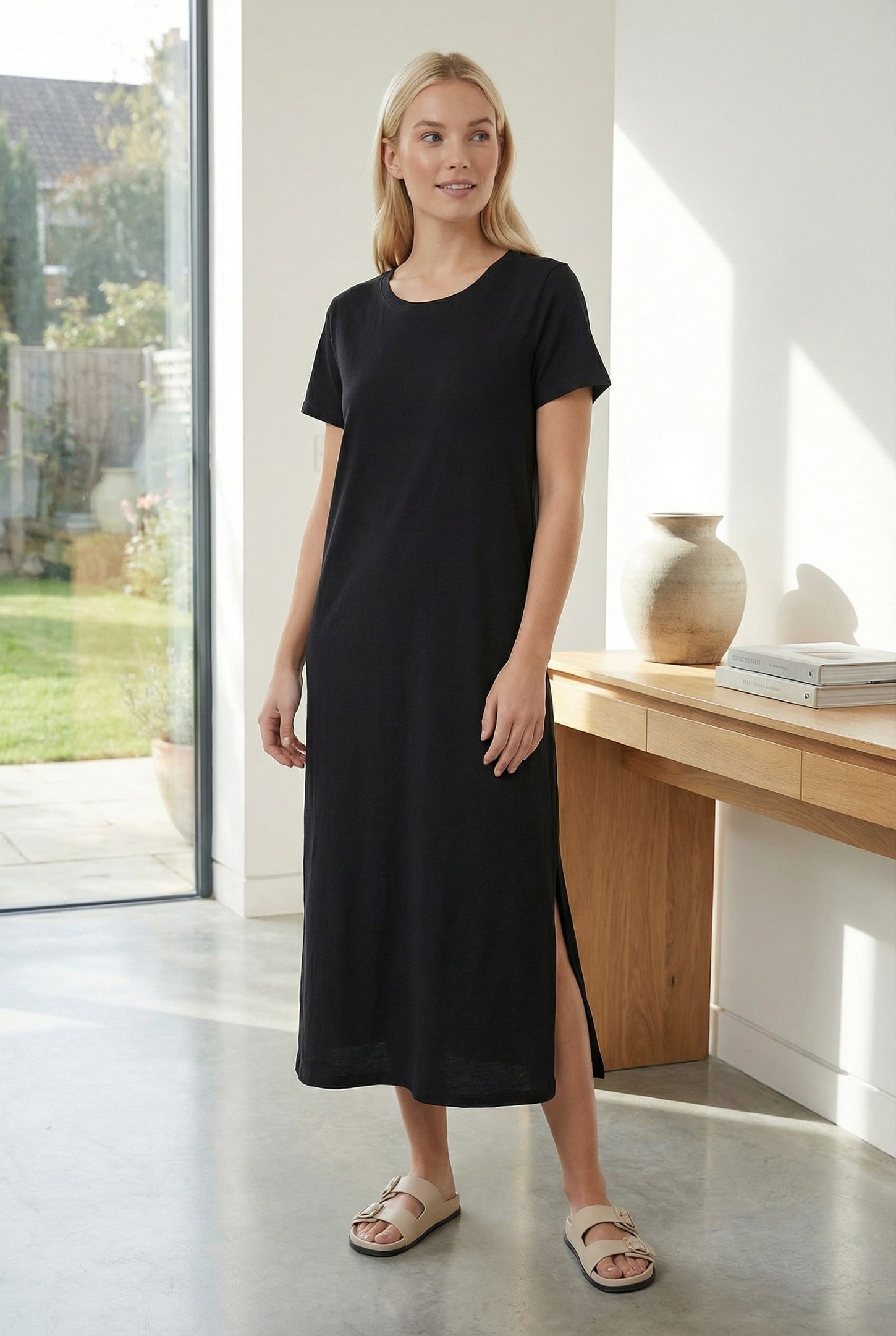 Black Side Slit Midi Dress
