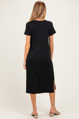 Black Side Slit Maternity Midi Dress