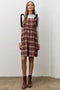 Burgundy Plaid Velvet Shoulder Tie Dress