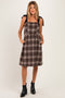 Dark Brown Plaid Velvet Shoulder Tie Maternity Dress