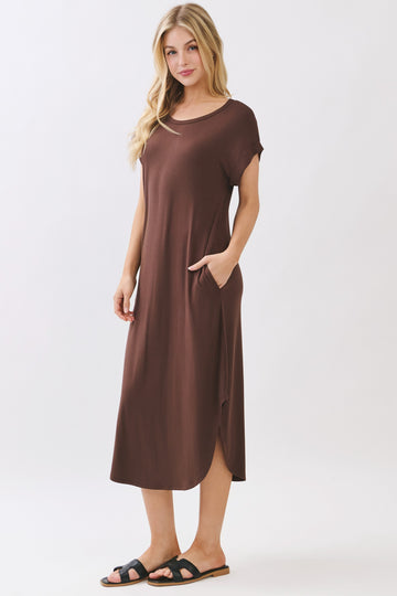 Chocolate Rounded Hem Midi Dress