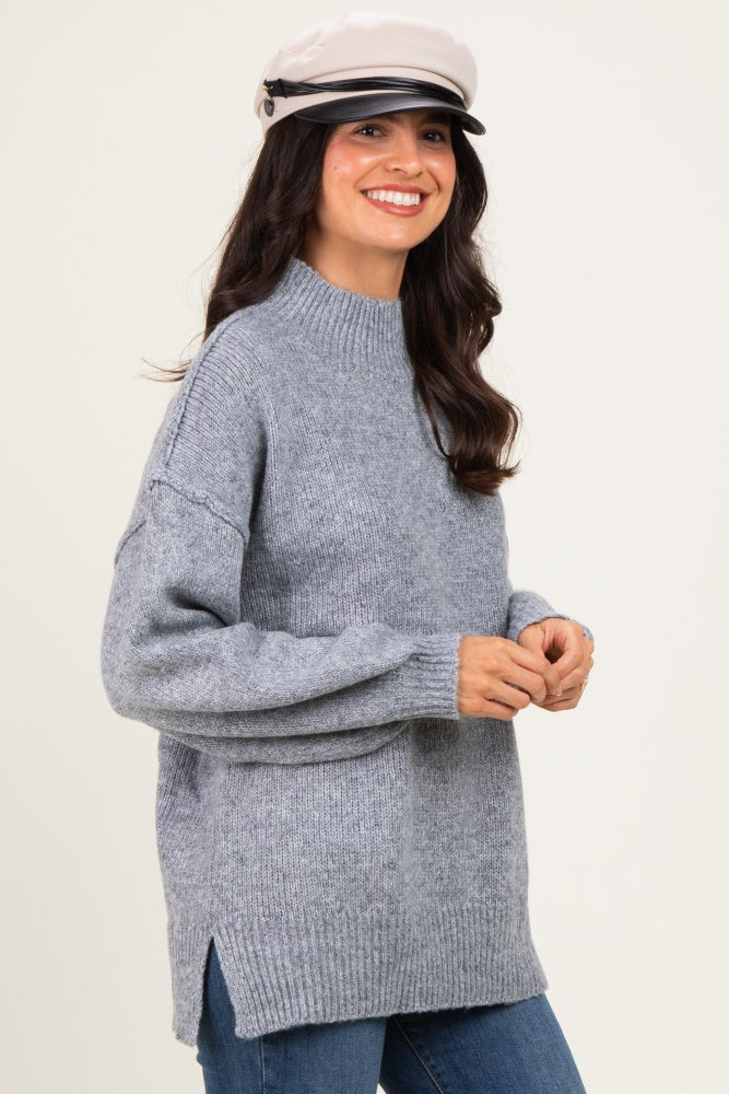 Heather Grey Mock Neck Oversized Sweater