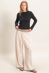 Oatmeal Contrast Waist Drawstring Maternity Pants