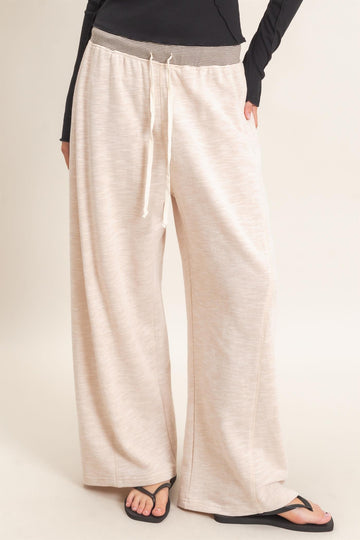 Oatmeal Contrast Waist Drawstring Pants