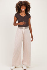 Oatmeal Contrast Waist Drawstring Maternity Pants