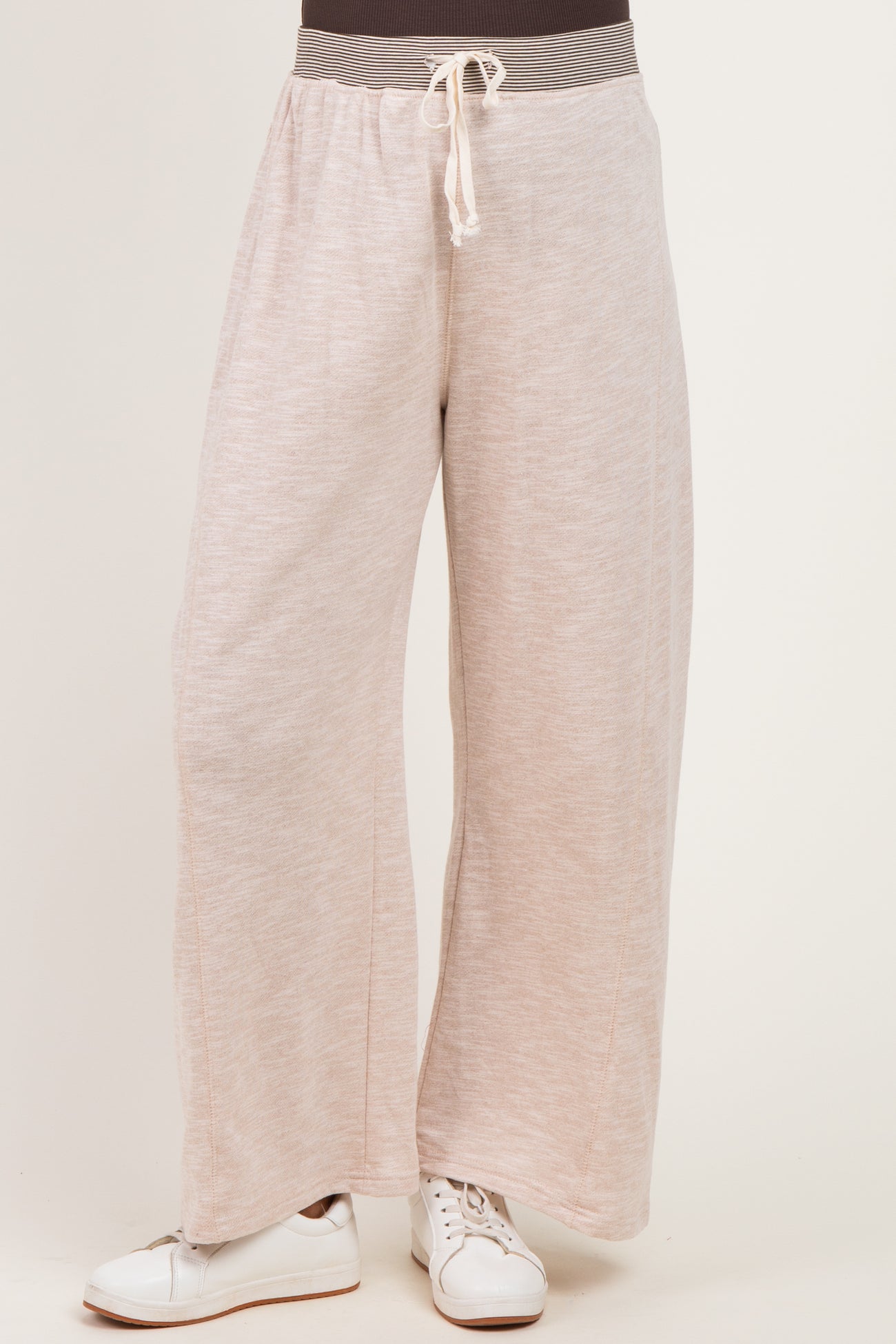 Oatmeal Contrast Waist Drawstring Maternity Pants