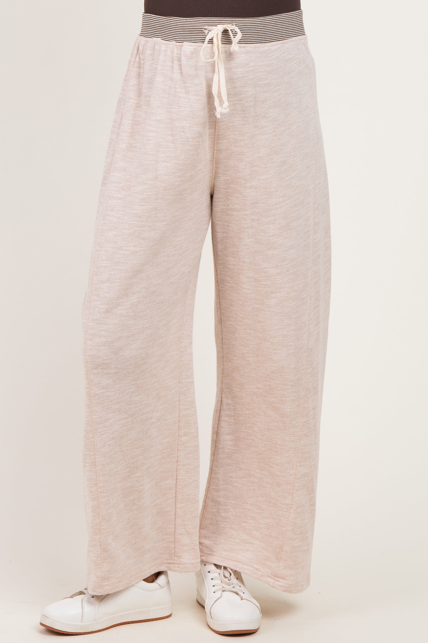 Oatmeal Contrast Waist Drawstring Maternity Pants
