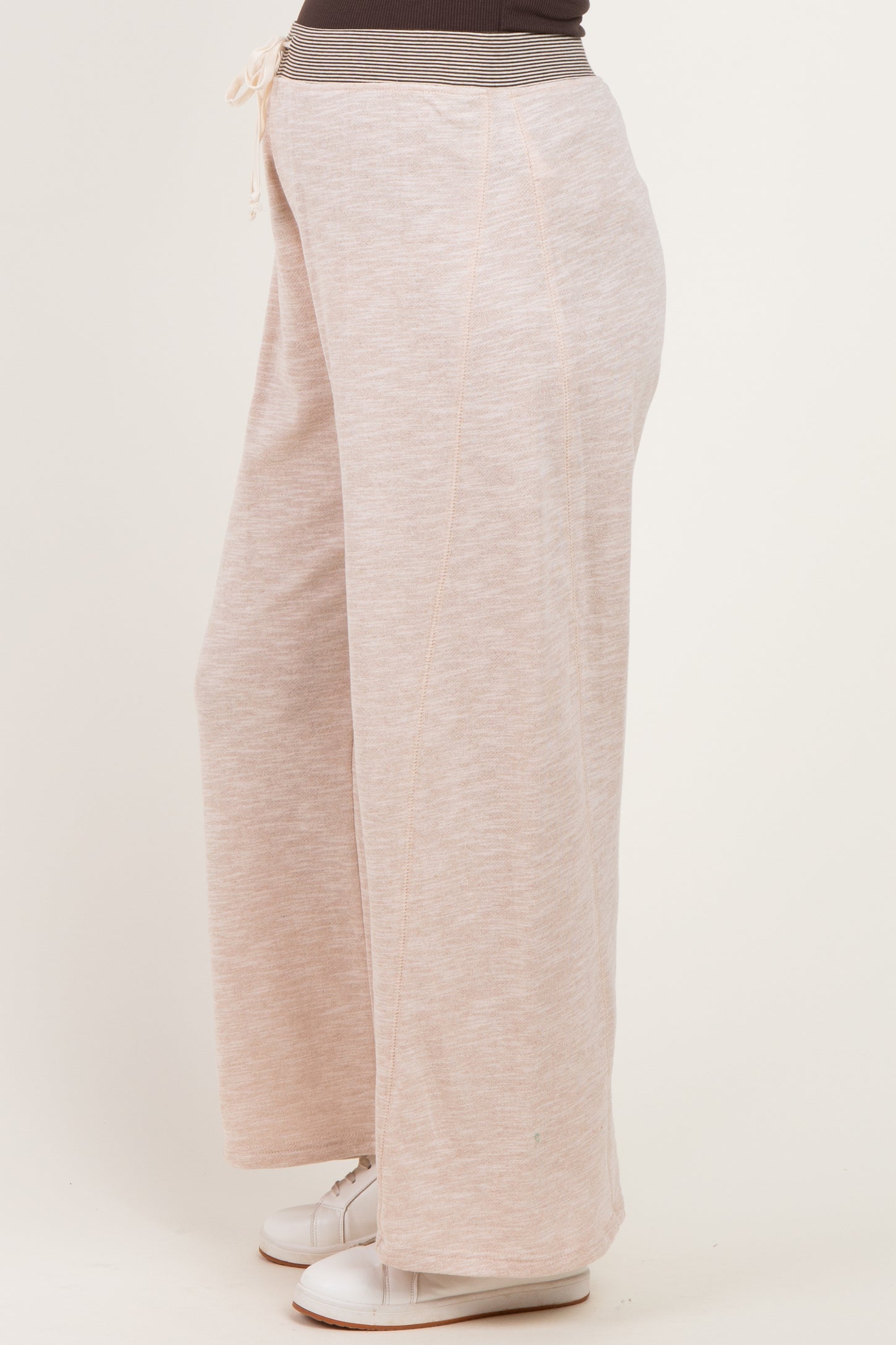 Oatmeal Contrast Waist Drawstring Maternity Pants