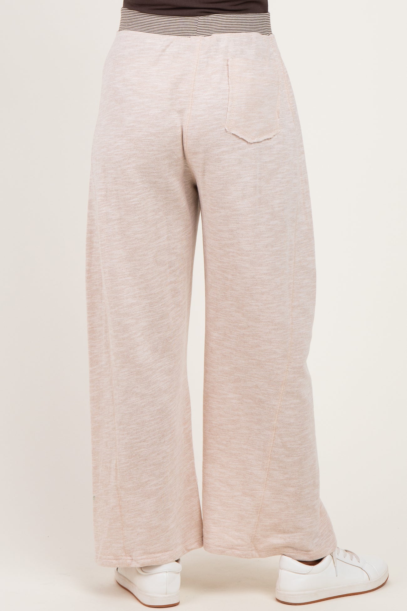 Oatmeal Contrast Waist Drawstring Maternity Pants
