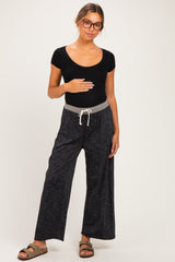 Black Contrast Waist Drawstring Maternity Pants