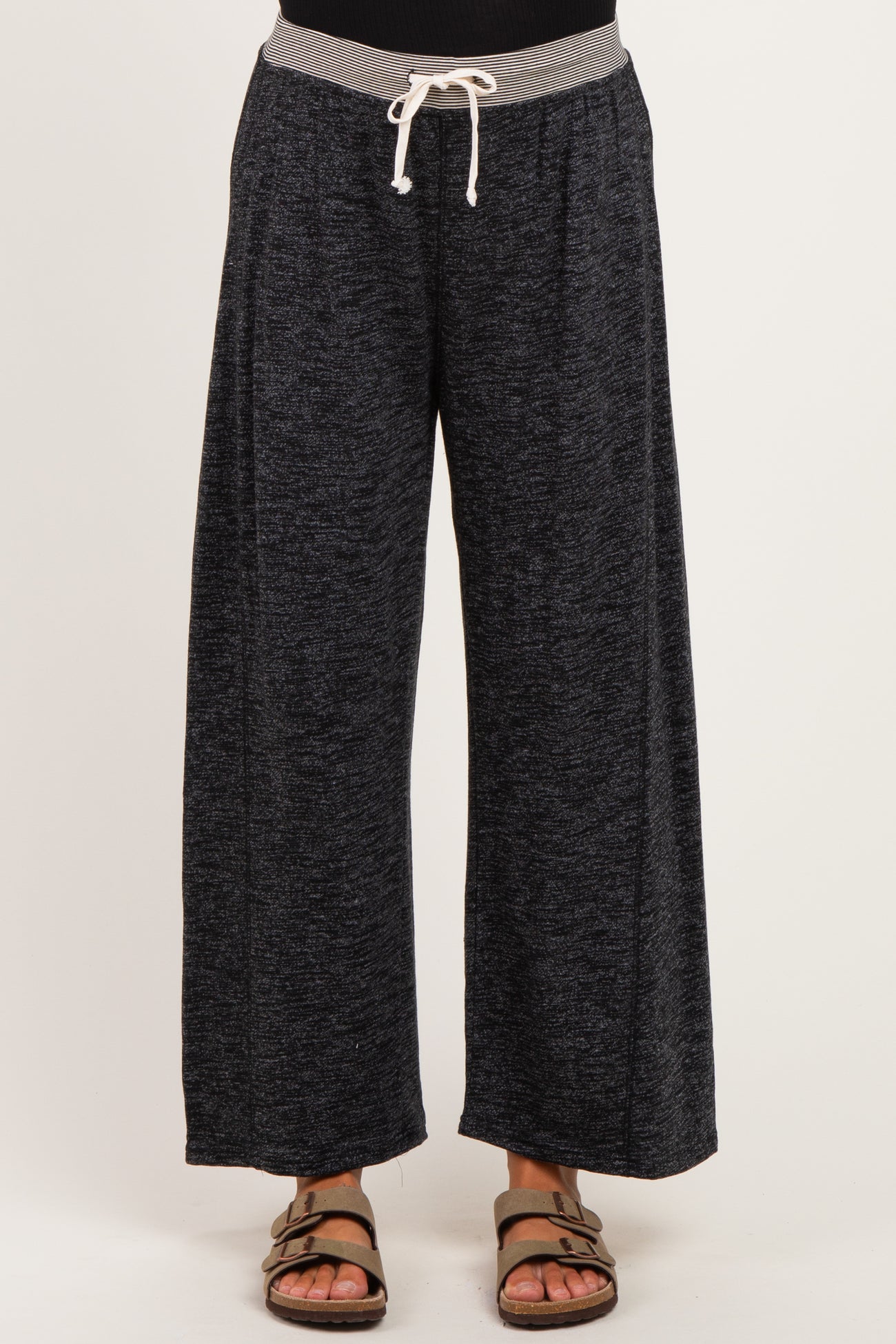 Black Contrast Waist Drawstring Maternity Pants