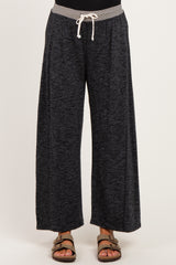 Black Contrast Waist Drawstring Maternity Pants