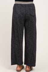 Black Contrast Waist Drawstring Maternity Pants