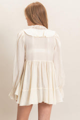 Cream Ruffle Lace Tie Neck Blouse
