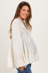 Cream Ruffle Lace Tie Neck Maternity Blouse