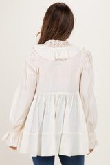 Cream Ruffle Lace Tie Neck Maternity Blouse