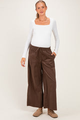 Brown Wide Leg Elastic Waistband Maternity Trousers
