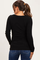Black Fitted Long Sleeve Wrap V-Neck Maternity Top