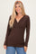 Brown Fitted Long Sleeve Wrap V-Neck Top