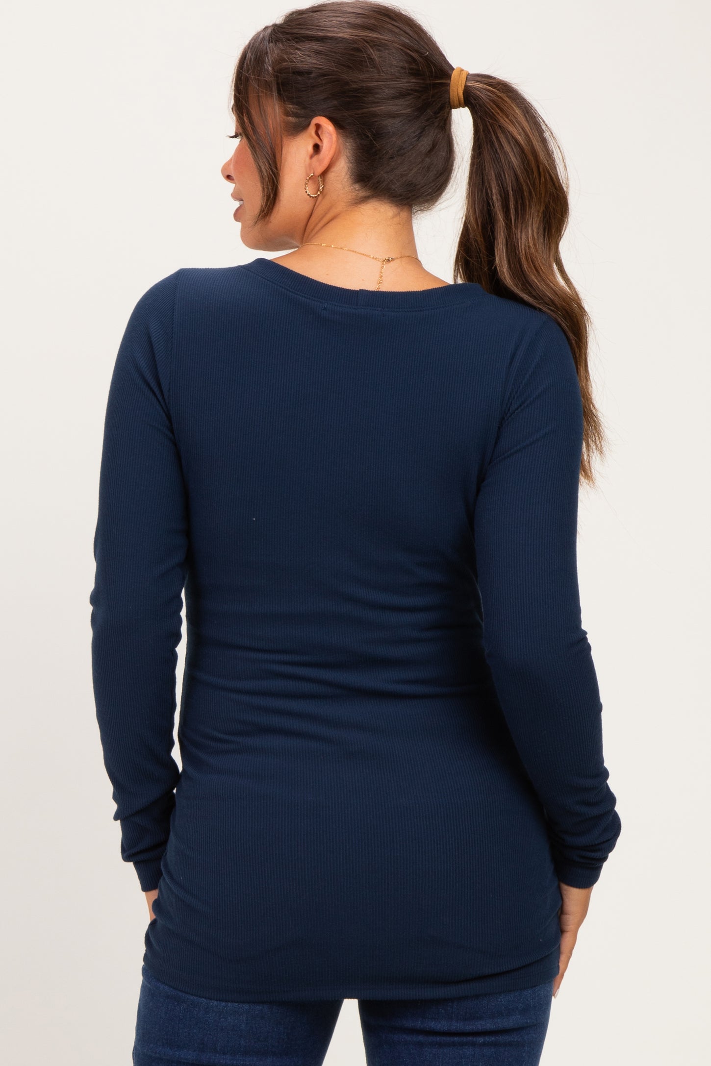 Navy Fitted Long Sleeve Wrap V-Neck Maternity Top