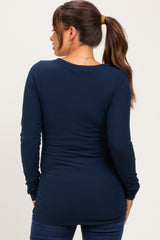 Navy Fitted Long Sleeve Wrap V-Neck Maternity Top