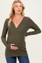 Olive Fitted Long Sleeve Wrap V-Neck Maternity Top