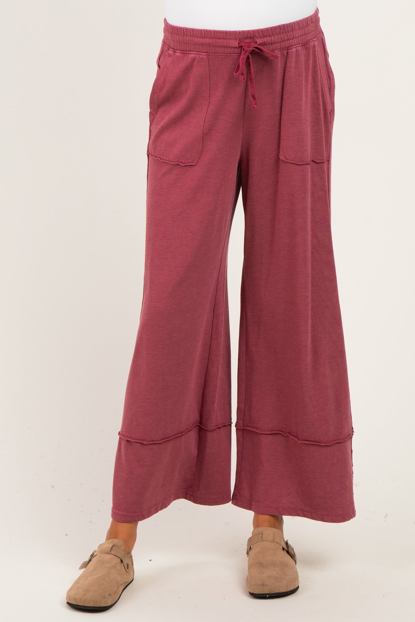 Crimson Mineral Wash Wide Leg Ankle Maternity Pants