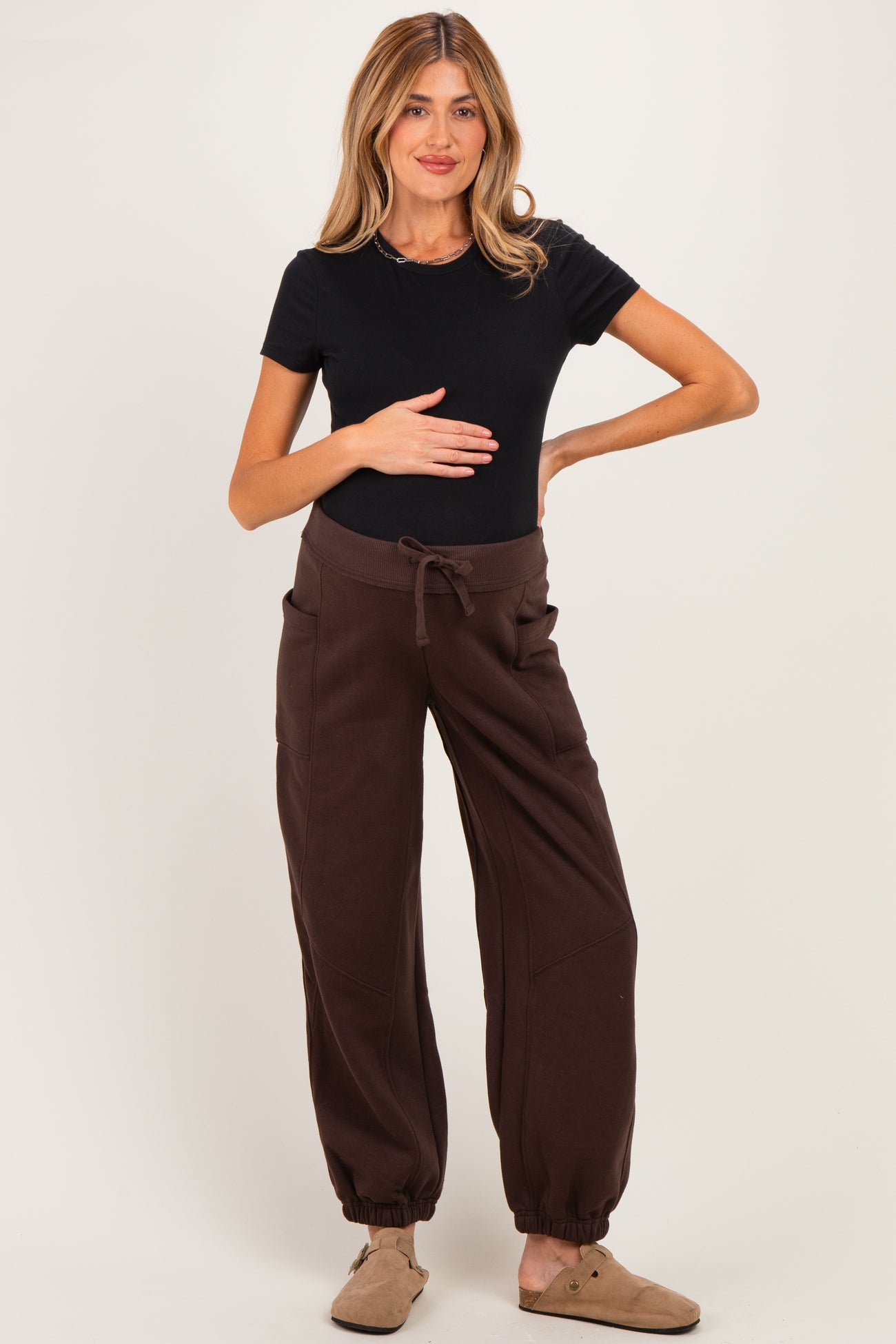 Espresso Terry Drawstring Maternity Joggers