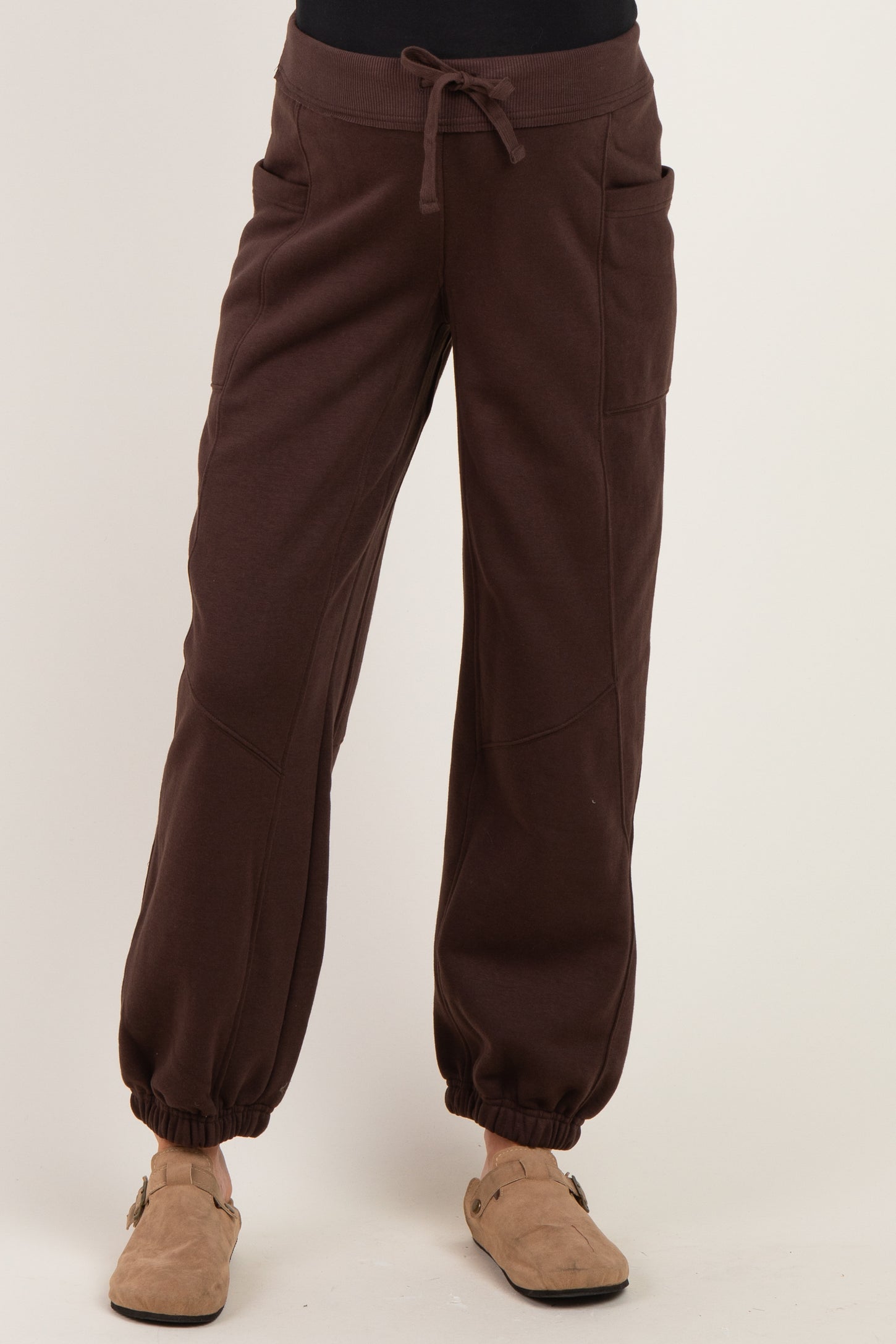 Espresso Terry Drawstring Maternity Joggers