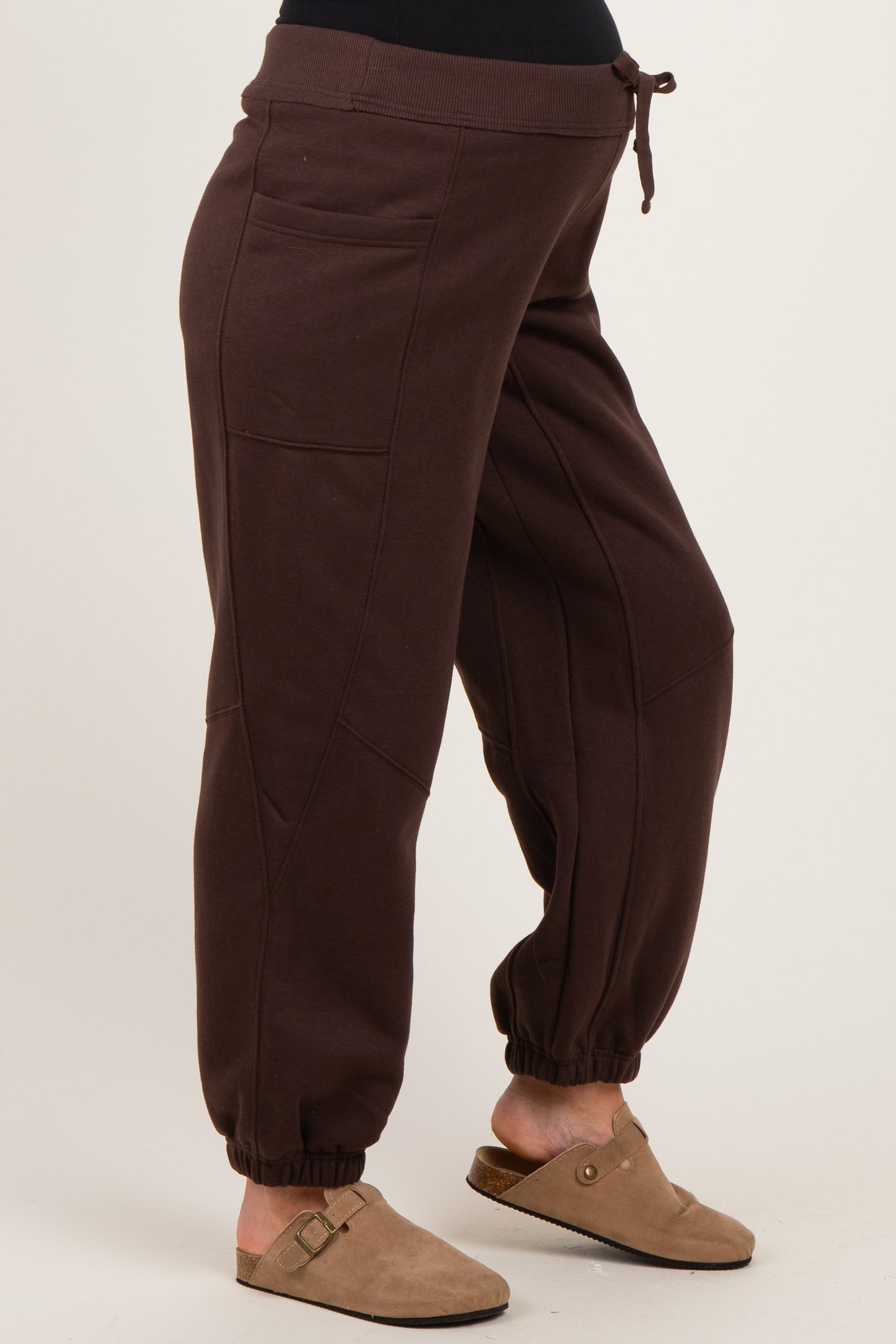 Espresso Terry Drawstring Maternity Joggers