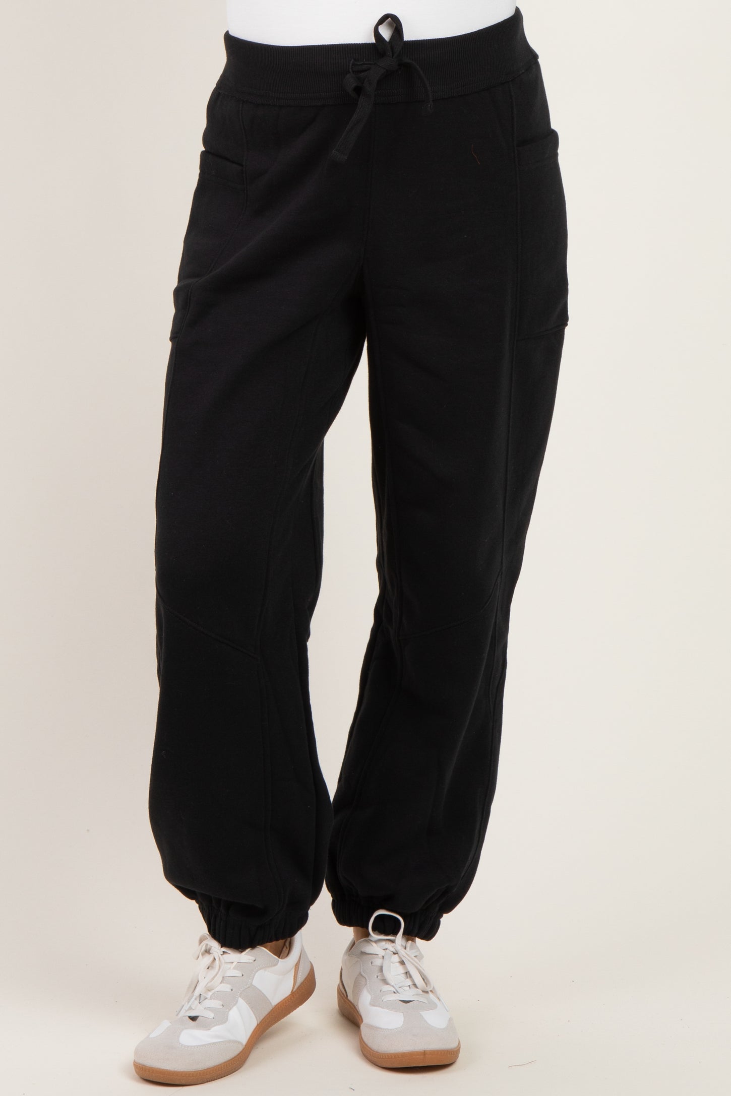 Black Terry Drawstring Maternity Joggers