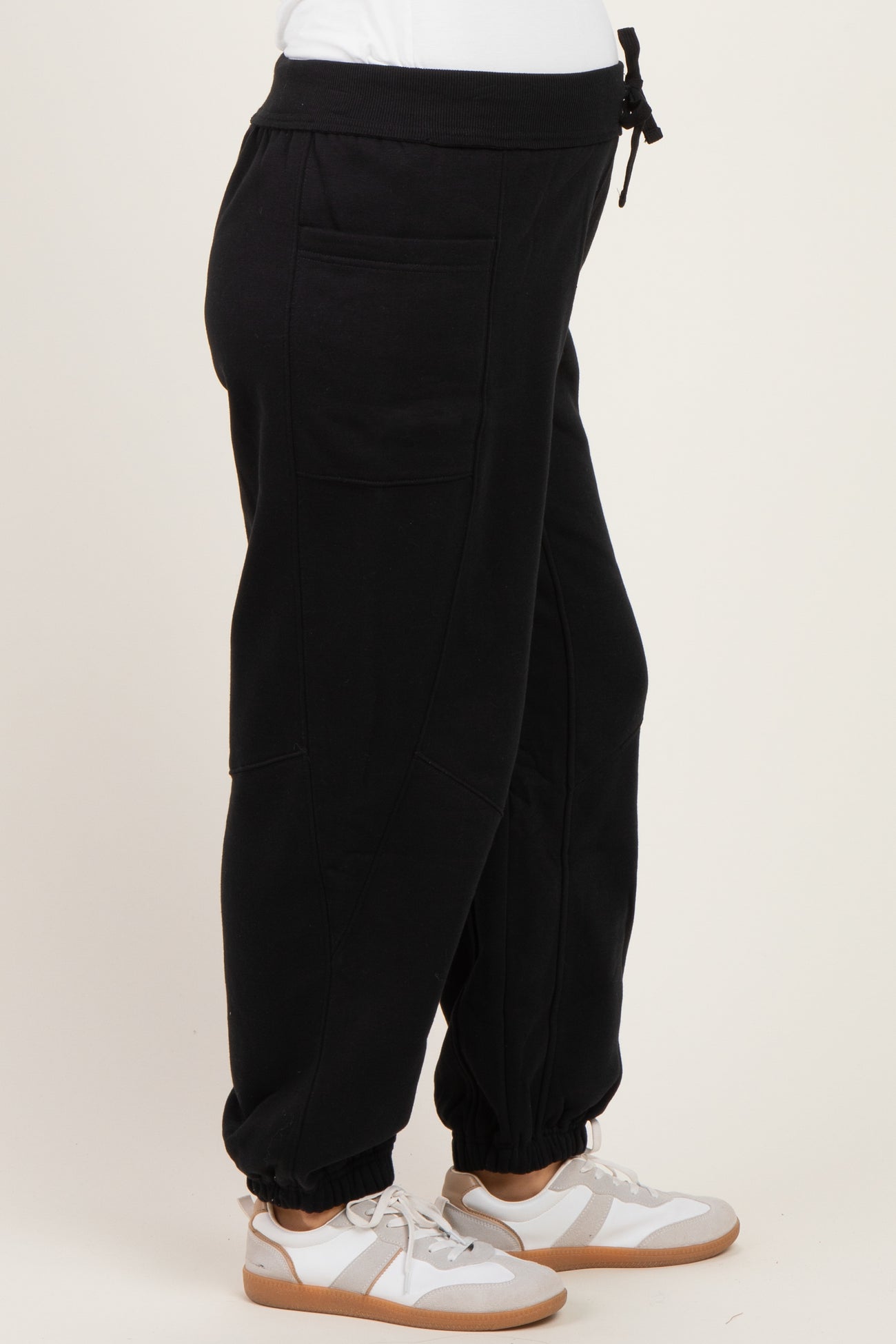 Black Terry Drawstring Maternity Joggers