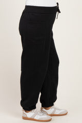 Black Terry Drawstring Maternity Joggers