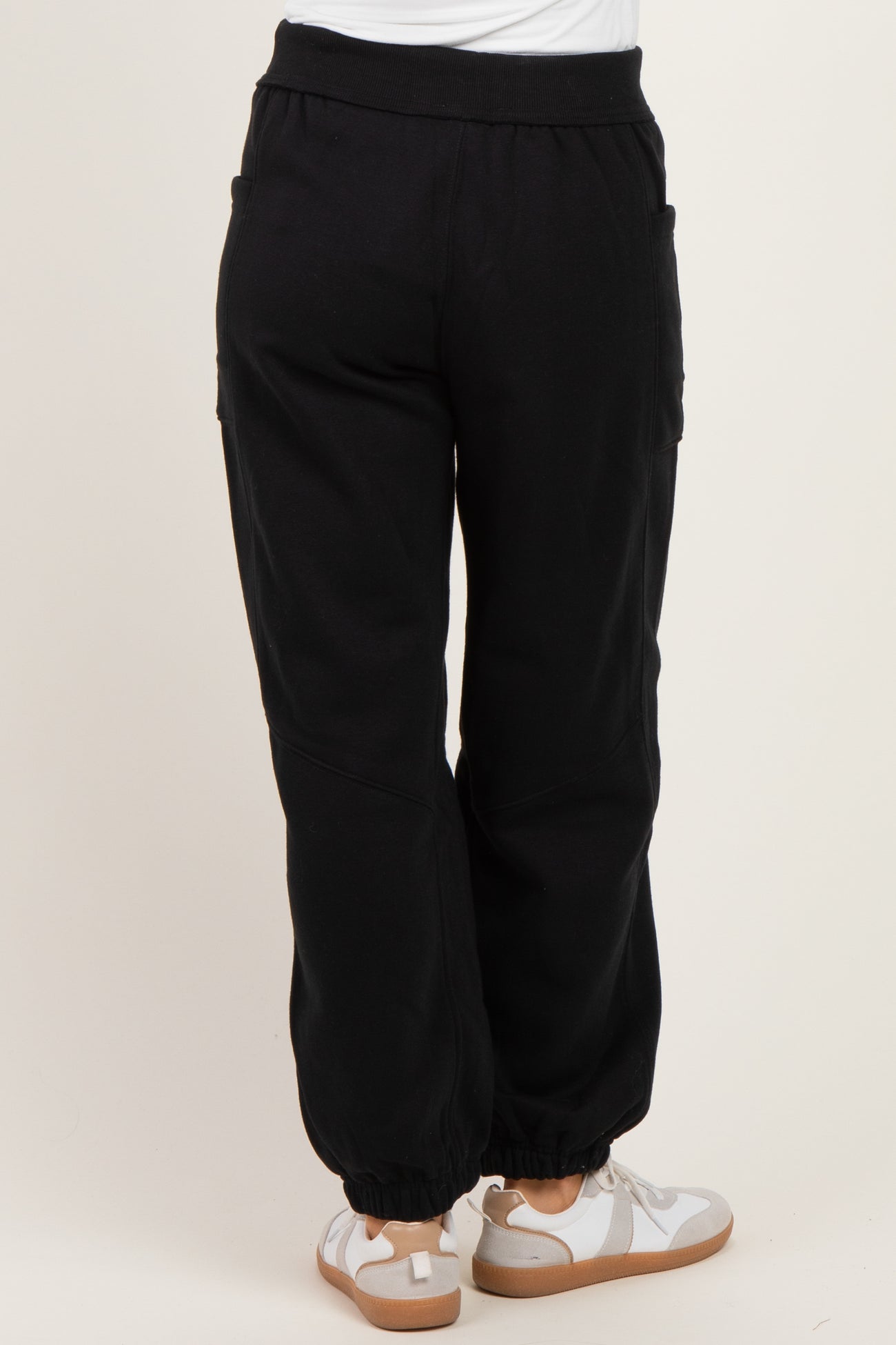 Black Terry Drawstring Maternity Joggers