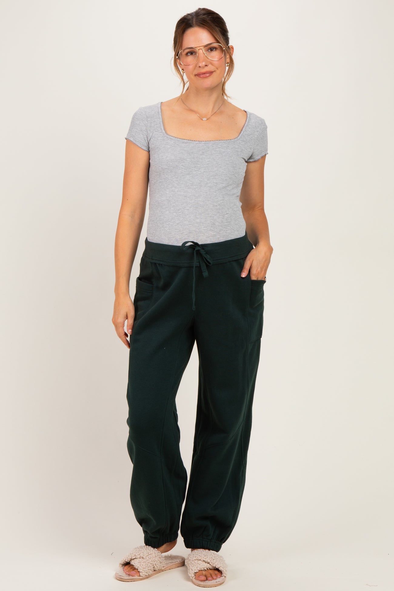 Regency Green Terry Drawstring Maternity Joggers