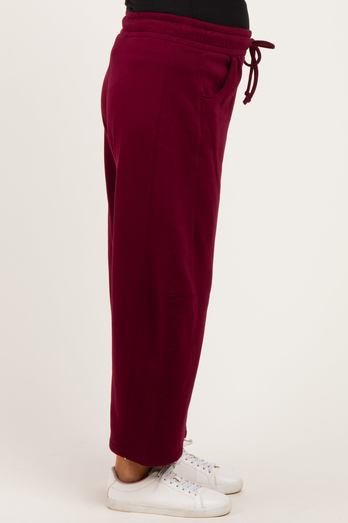 Dark Burgundy Fleece Barrel Leg Maternity Sweatpants
