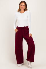 Dark Burgundy Fleece Barrel Leg Maternity Sweatpants