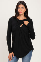 Black Long Sleeve Peplum Knit Top