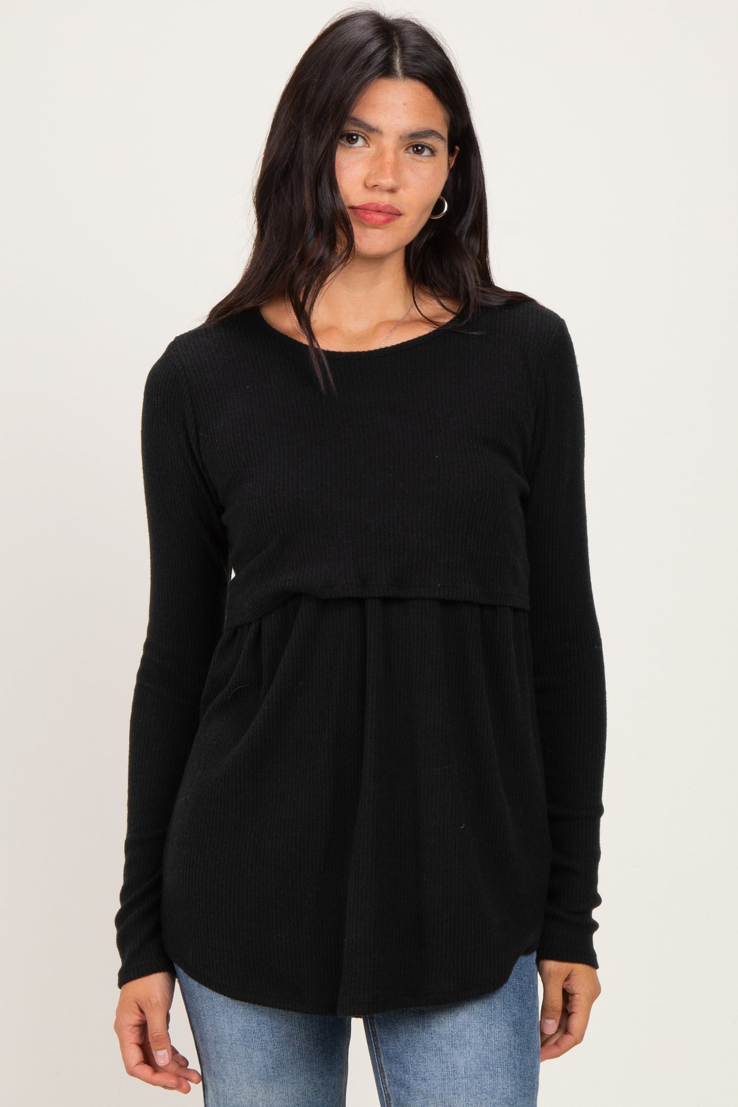 Black Long Sleeve Peplum Knit Top