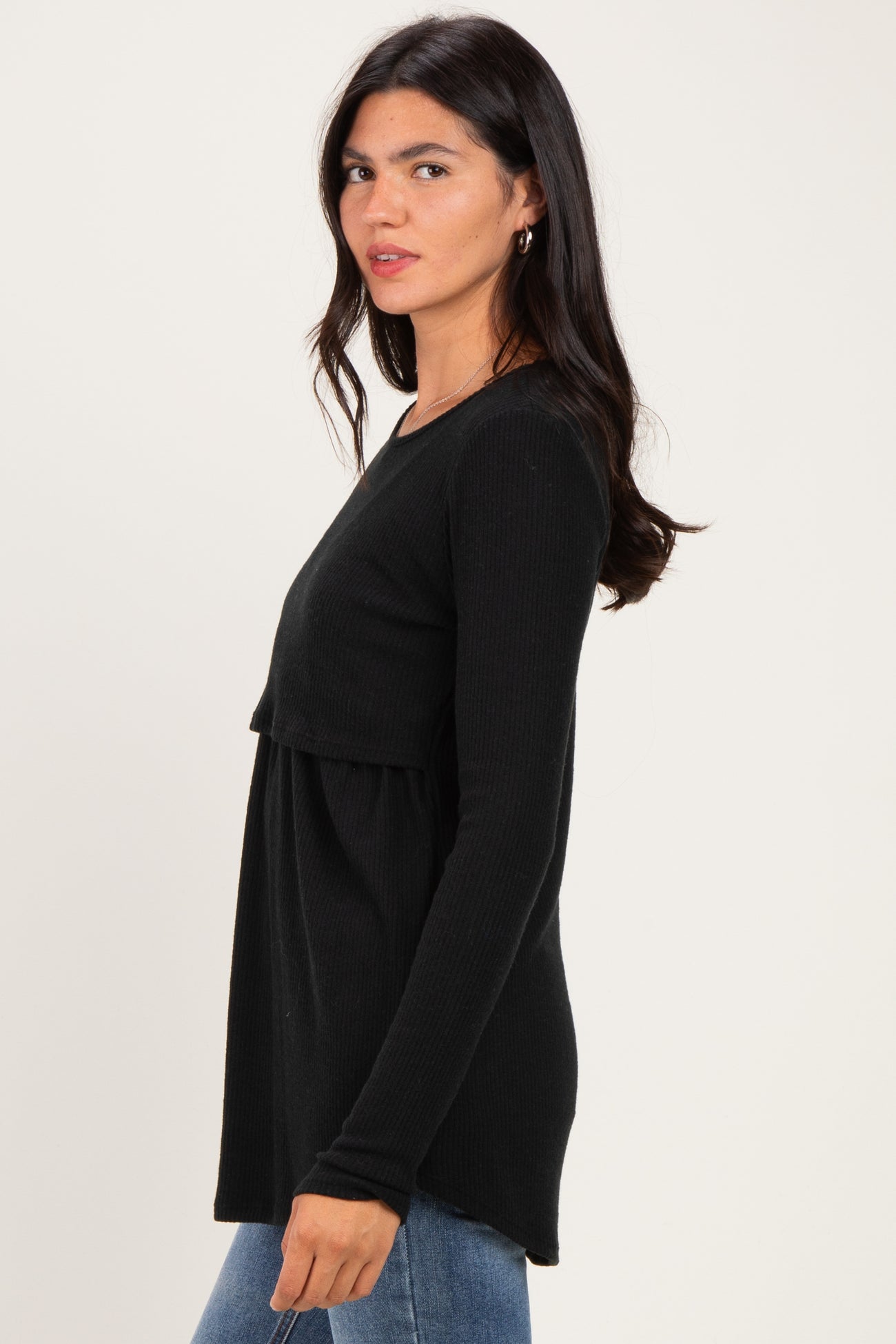 Black Long Sleeve Peplum Knit Top