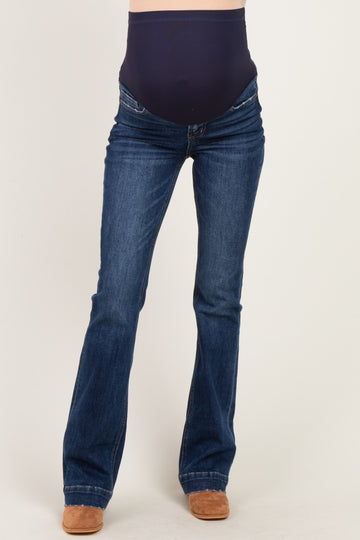 Navy Dark Wash Trouser Hem Bootcut Maternity Jeans