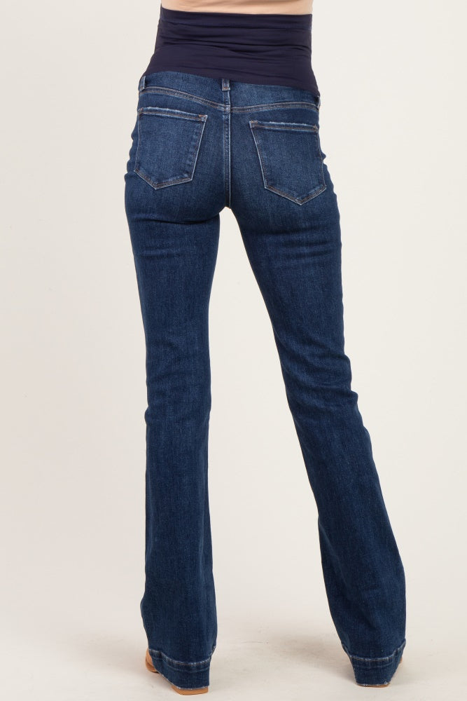 Navy Dark Wash Trouser Hem Bootcut Maternity Jeans