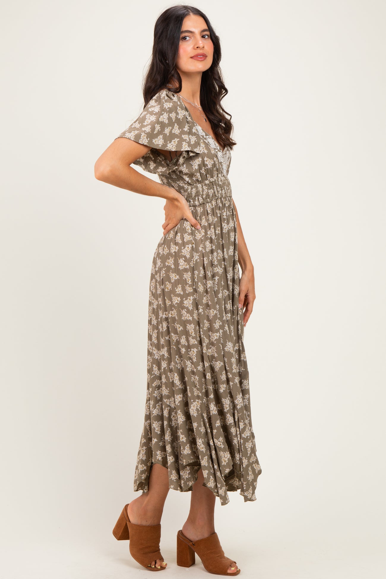 Olive Floral Embroidered Maxi Dress